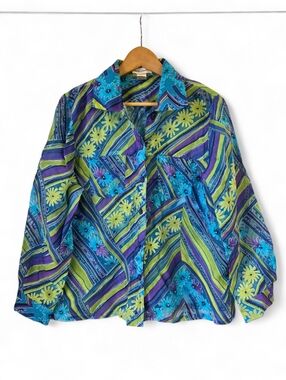 Draper's and Damon's Multicolored Mesh Art Deco Button-up Large